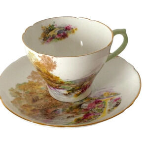 Vintage Shelley  Heather Teacup & Saucer New Cambridge England Landscape …